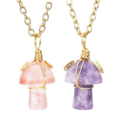#ad Natural Wire Wrapped Crystal Mushroom Stone Chain Pendant Necklace Healing Gifts C $2.69