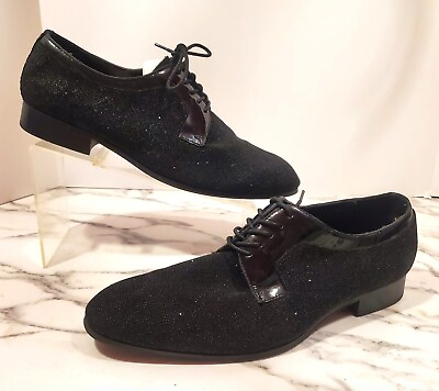 #ad ALDO Mens Size 10 Black Glitter Specks Dress Shoes Oxford Lace Up Patent Leather $21.00