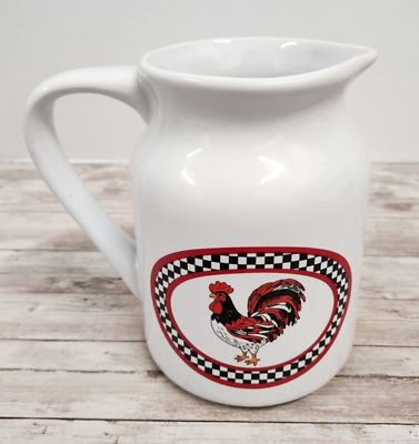 #ad CS PAPEL Freelance #L63204 Rooster White Black Red Pitcher Hand Painted Country $17.59