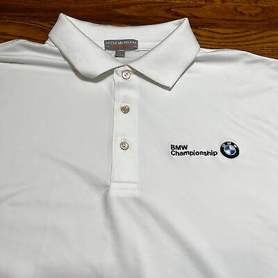 #ad Peter Millar Summer Comfort Polo Shirt Mens Large White BMW Championship $24.99