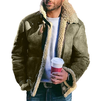 #ad Mens Fleece Coat Winter Warm Casual Overcoat Zip Up Jacket Baggy Outwear $35.59