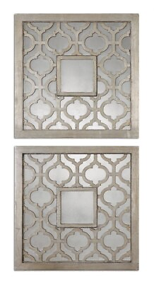 #ad Rustic 2 Set Square Mirror in Antiqued Silver Leaf Finish with Decorative Design $290.40
