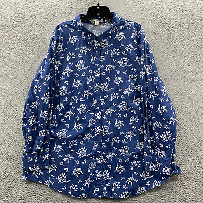 #ad Woman Within Shirt Womens 2X Button Up Blouse Top Floral Long Sleeve Blue White $15.95
