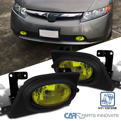 #ad Fit 06 08 Honda Civic 4Dr Sedan Front Bumper Yellow Lens Fog Lights KitSwitch $35.11