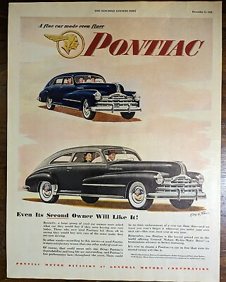 #ad 1949 Black Pontiac Silver Streak Saturday Evening Post Vtg Folio Sized Print Ad $10.85