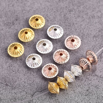 #ad 20pcs 10mm Hollow Rondelle Gold Silver Rose Gold Loose Brass Metal Spacer Beads $2.98