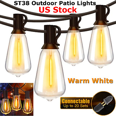 #ad Outdoor String Lights 50ft LED Dimmable ST38 Warm Edison String Lighting $19.99
