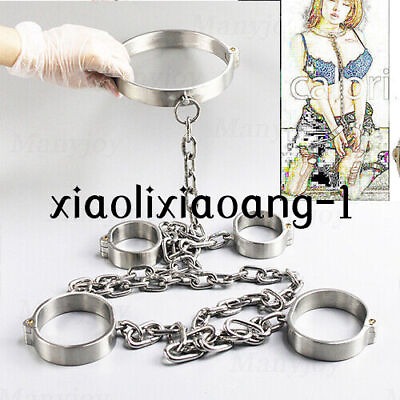 #ad Stainless Steel Lockable Neck Collar Handcuffs Ankle BindingSpreader Bar $130.05