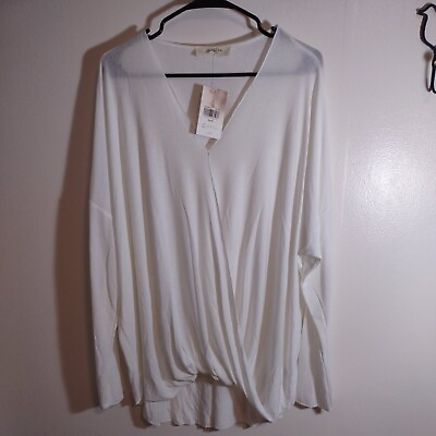 #ad A Beautiful Soul Women#x27;s c 3XL Ivory White Wrap Blouse Sweater MSRP $59 $19.99
