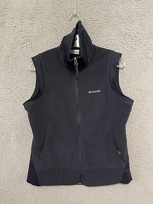 #ad Columbia Mens Fleece Vest Black Size Large Sleeveless Full Zip Adult Polyester $19.99