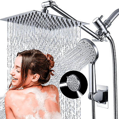 #ad 8” Rain Square Shower Head with Handheld Spray Combo High Pressure Adjustable US $35.25