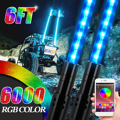 #ad 3ft 4ft 5ft 6ft RGB LED Whip Lights Antenna Flag for Jeep For Wrangler Bluetooth $125.99