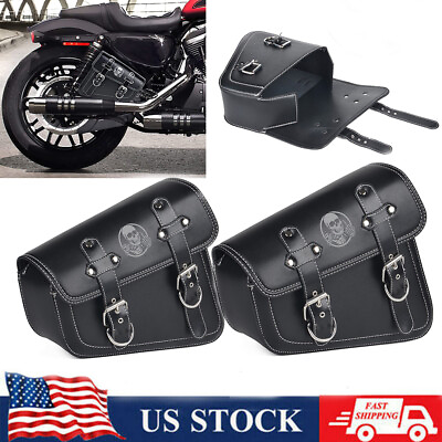 #ad Motorcycle Saddlebags Side Bag Luggage Black PU For Harley Sportster XL 883 1200 $69.25