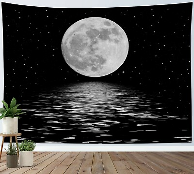 #ad Ocean Moon Tapestry Night Sky Natural Scenery Wall Hanging Bedroom Living Room $14.99