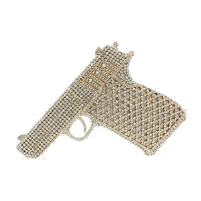 #ad XL Gun Luxury Evening bag crystal purse clutch evening party purse Clear Gold $99.95