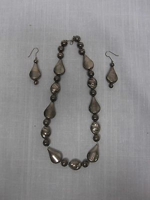 #ad VINTAGE STERLING SILVER ROUND TEARDROP BEAD 18 3 4quot; NECKLACE EARRINGS $155.00