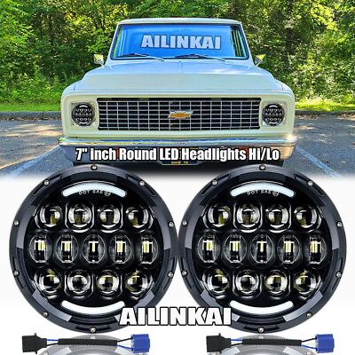 #ad 2X 7quot; inch Round LED Headlights Hi Lo Beam DOT for Chevy Truck Camaro C10 $119.99
