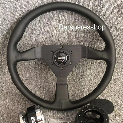 #ad MOMO MonteCarlo 350mm 14#x27; Genuine Leather Thickened Spoke Steering Wheel Black $88.50