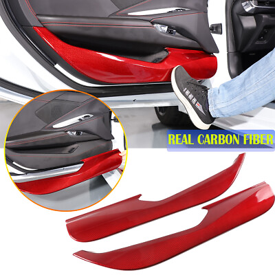 #ad #ad Red Carbon Fiber Inner Door Anti Kick Panel Trim Cover For Corvette C8 2020 23 $339.99