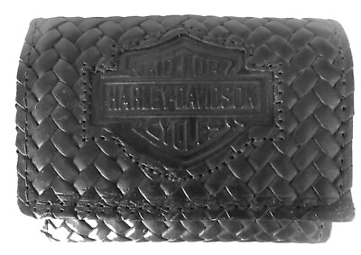 #ad HARLEY DAVIDSON Men#x27;s Bamp;S Basket Weave Tri Fold Black Leather Wallet MP13 $19.99
