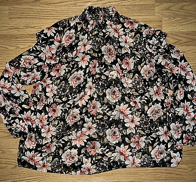 #ad MAURICES 1X Long sleeve floral BLOUSE $13.00