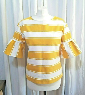 #ad Mamp;S COLLECTION Size 10 Yellow White Stripe Jumper Top Bell Sleeves Sunshine GBP 4.99