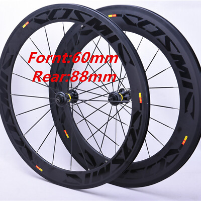 #ad 700C 60 88mm Carbon Road Bicycle Wheelset Basalt Brake Tubular Clincher Wheels $546.94