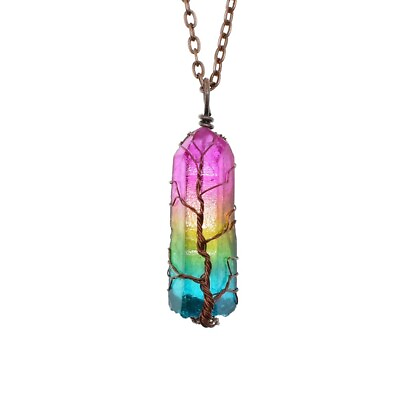 #ad Fashion Jewelry Hexagonal Stone Crystal Column Colorful Pendant Necklace Chain $5.69