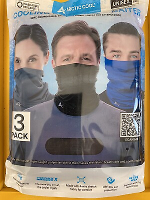 #ad Arctic Cool Cooling Face Neck Cover Gaiter 3 Pack Gray Black Blue Unisex $4.99