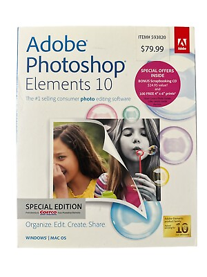 #ad Adobe Photoshop Elements 10 Photo Editing Software w Scrapbooking PC Mac $49.95