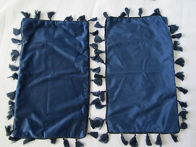 #ad 2 Pack Throw Pillow Covers 20x11 Blue Velvet W Tassels Contemporary Decorative $10.99