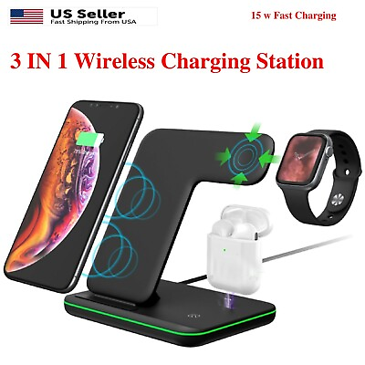 #ad 3in1 Wireless Charging Station Charger Dock Pad for iPhone13 Pro Max Watch Stand $27.98