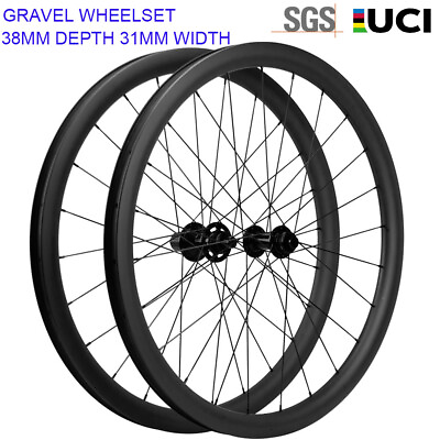#ad 38mm Gravel Carbon Wheels 700C CycloCross Clincheramp;Tubeless Disc Brake Wheelset $407.55