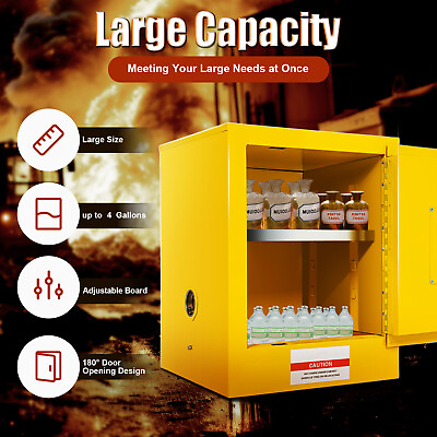 #ad 4 Gallon Fireproof Safety Storage Welded Cabinet Bin Flammable Liquid Storage US $109.25