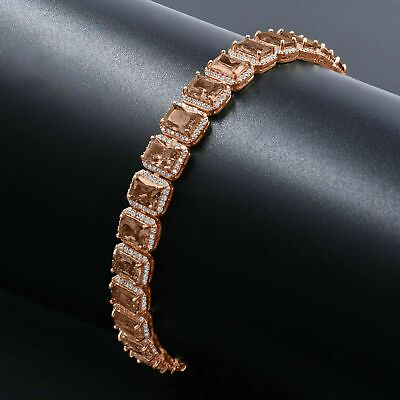 #ad Unisex Brown Topaz Smokey Solitaire Simulated Diamonds Rose Gold Bracelet 8.5#x27;#x27; $79.99