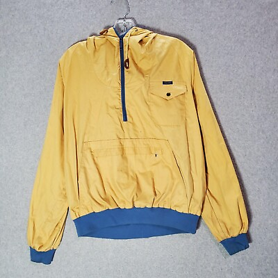 #ad Wrangler Men Jacket Medium Yellow Anorak Fleece Lined Hooded 1 2 Zip READ $13.46