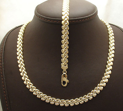 #ad Shiny Basket Weave Design Bracelet Necklace Set 14K Yellow Gold Plated Silver $139.97