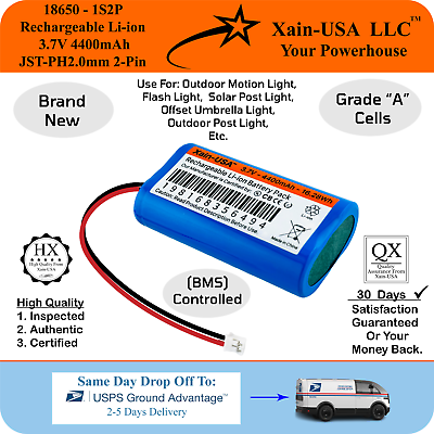 #ad Xain USA 3.7V 4400mAh 16.28Wh Rechargeable Li ion Battery with JST PH2 Connector $15.99