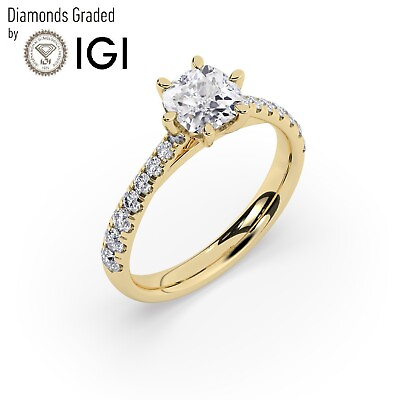#ad IGI D VS1 Solitaire Lab Grown Cushion Diamond Engagement Ring18K Yellow Gold $1610.00