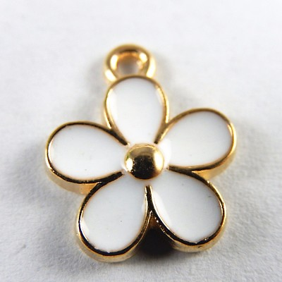 #ad 10pcs Lots White Enamel Flower Charms Pendants Zinc Alloy Jewelry Findings $2.84
