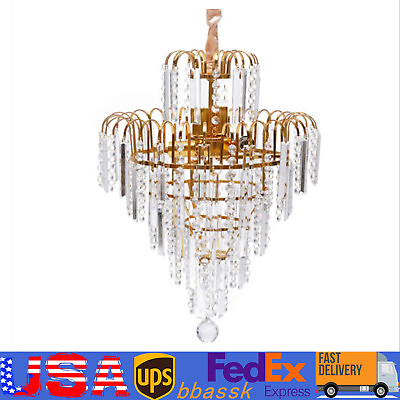 #ad LED Crystal Chandelier Waterfall Luxury Pendant Lighting Fixture Gold 40*55cm $49.40