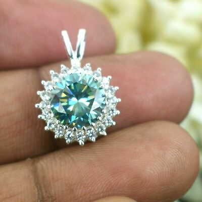 #ad Certified 3.10 Ct. Green Blue Fancy Color Diamond Pendant 14K White Gold Over $59.00