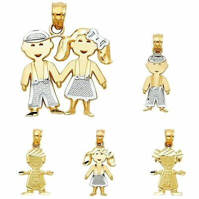 #ad 14k Two Tone Gold Boy and Girl Charm Pendant 5 Size Available $66.28