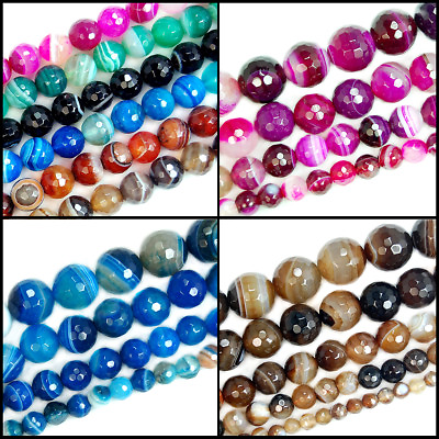 #ad 4mm 6mm 8mm 10mm 12mm Faceted Striated Agate Round Beads 15quot; Pick Color $5.98