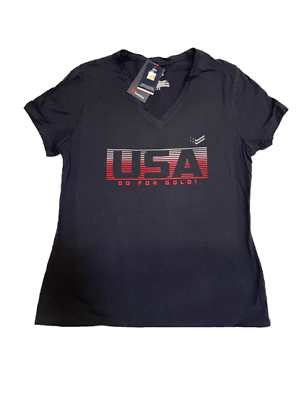 #ad Fanatics Team USA Olympics T Shirt Go for Gold Womens V Neck Blue Large or XL $22.99