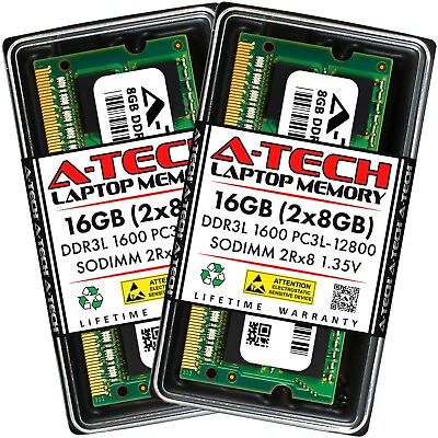 #ad A Tech 16GB 2 x 8GB PC3 12800 Laptop SODIMM DDR3 1600 Memory RAM PC3L 16G DDR3L $27.98