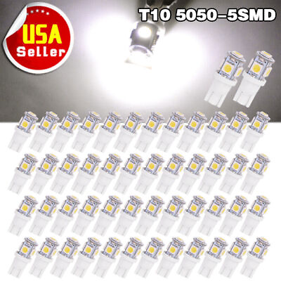 #ad 50Pcs Super White T10 Wedge 5 SMD 5050 LED Light bulbs W5W 2825 158 192 168 194* $8.59