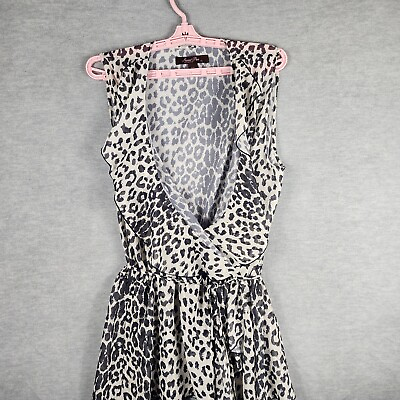 #ad Sweet Pea By Stacy Frati Woman Top XL Black White Wrap Cheetah Animal Print EUC $11.18