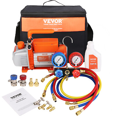 #ad VEVOR 1 5 HP HVAC Vacuum Pump and Gauge Set 3.5 CFM Manifold Gauge Kit with Hose $99.99
