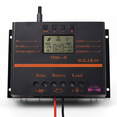 60A LCD MPPT Solar Regulator Charge Controller 12V 24V fit Panel 750W 1500W U $64.95